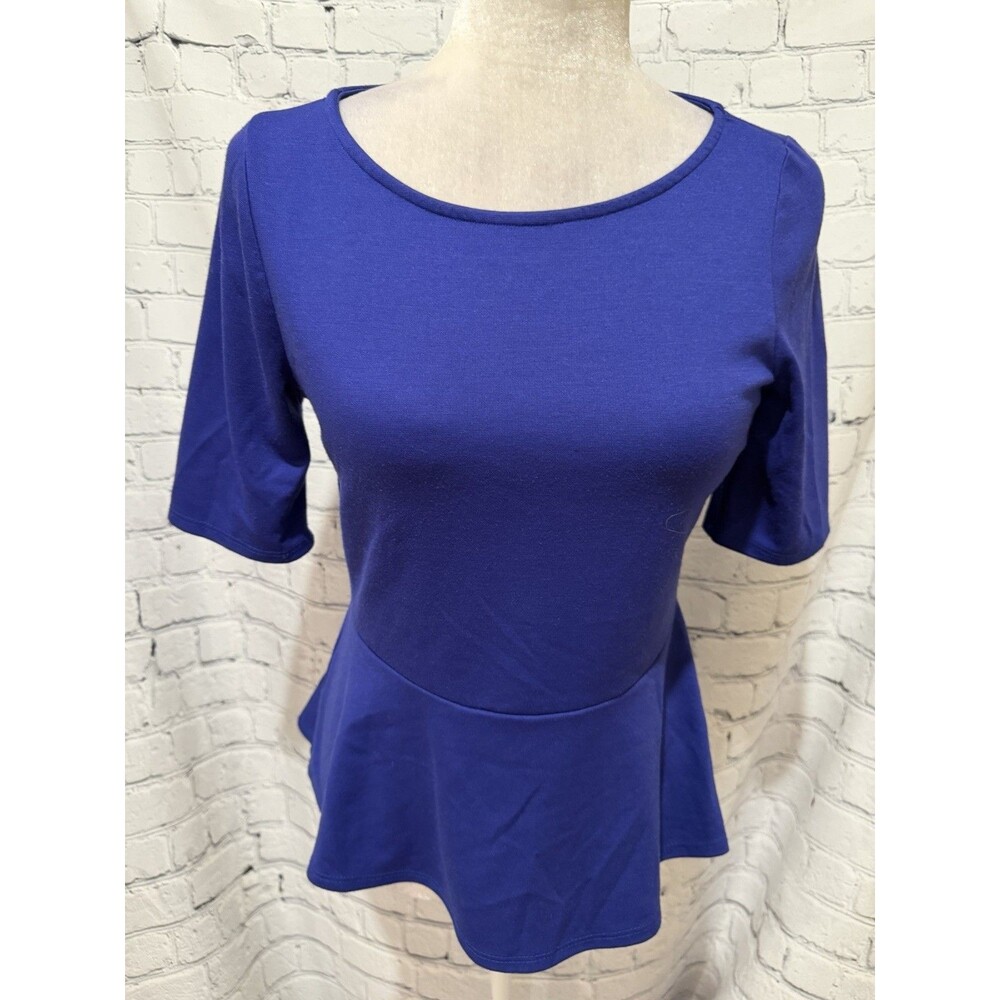 Lord & Taylor short sleeve bright blue peplum Rayon Blend top Petite Small